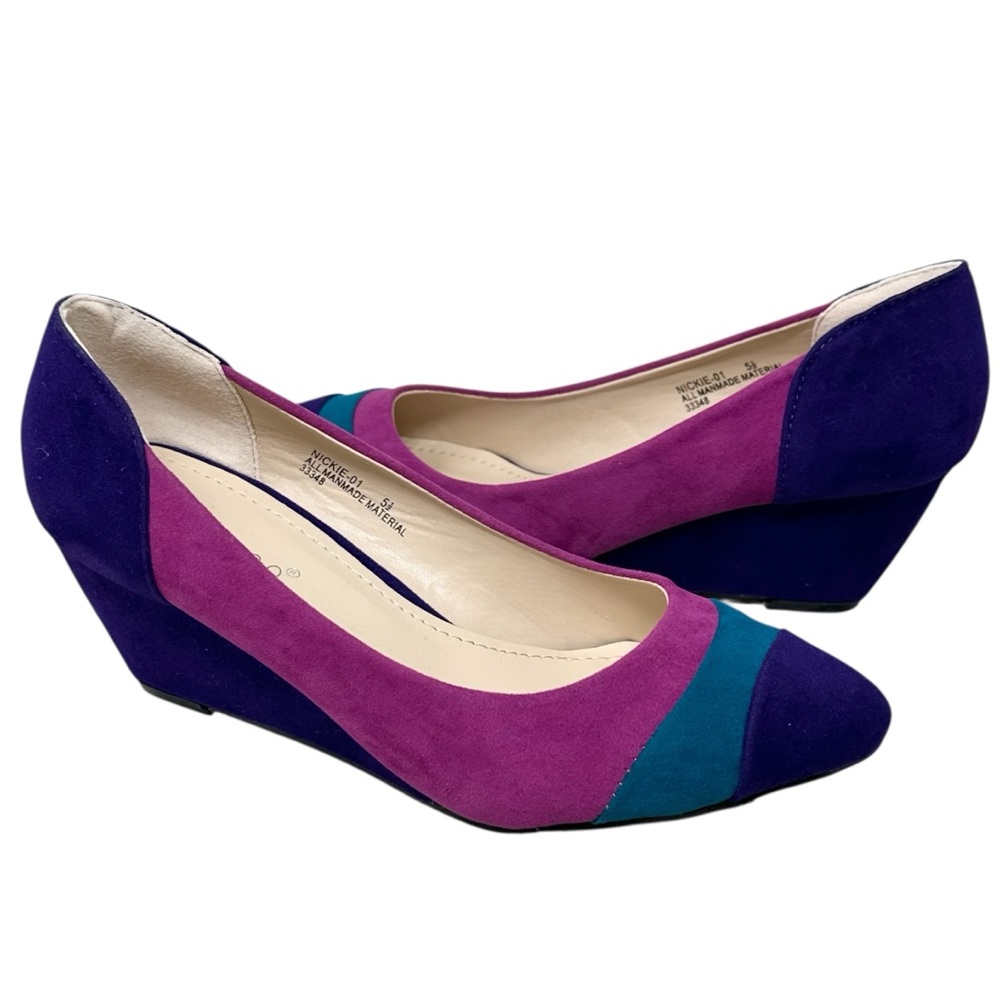 Retro 80s Inspired Color Block Multicolor Wedge Heels NEW